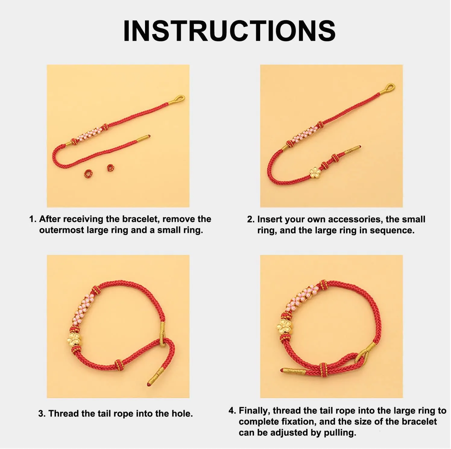 Fashion Women Men Handmade Chinese Spring Peach Blossom Knot Flower Charm Feng Shui Lucky Red Rope Bracelet Half-finished DIY Jewelry Accessories Couple Bracelets Friendship Love Gifts