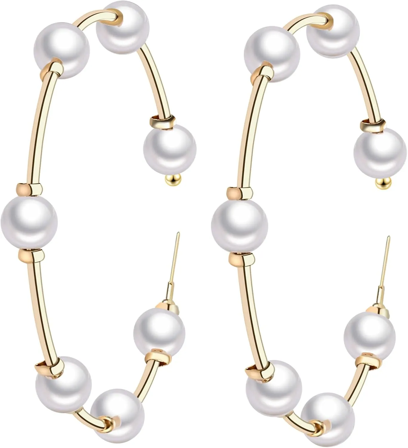 Faux Pearl Hoop Earrings for Women Lightweight Open Large Circle Heart Dangle Drop Open Huge Earrings Artificial Pearl Beaded Earrings Brides Jewelry