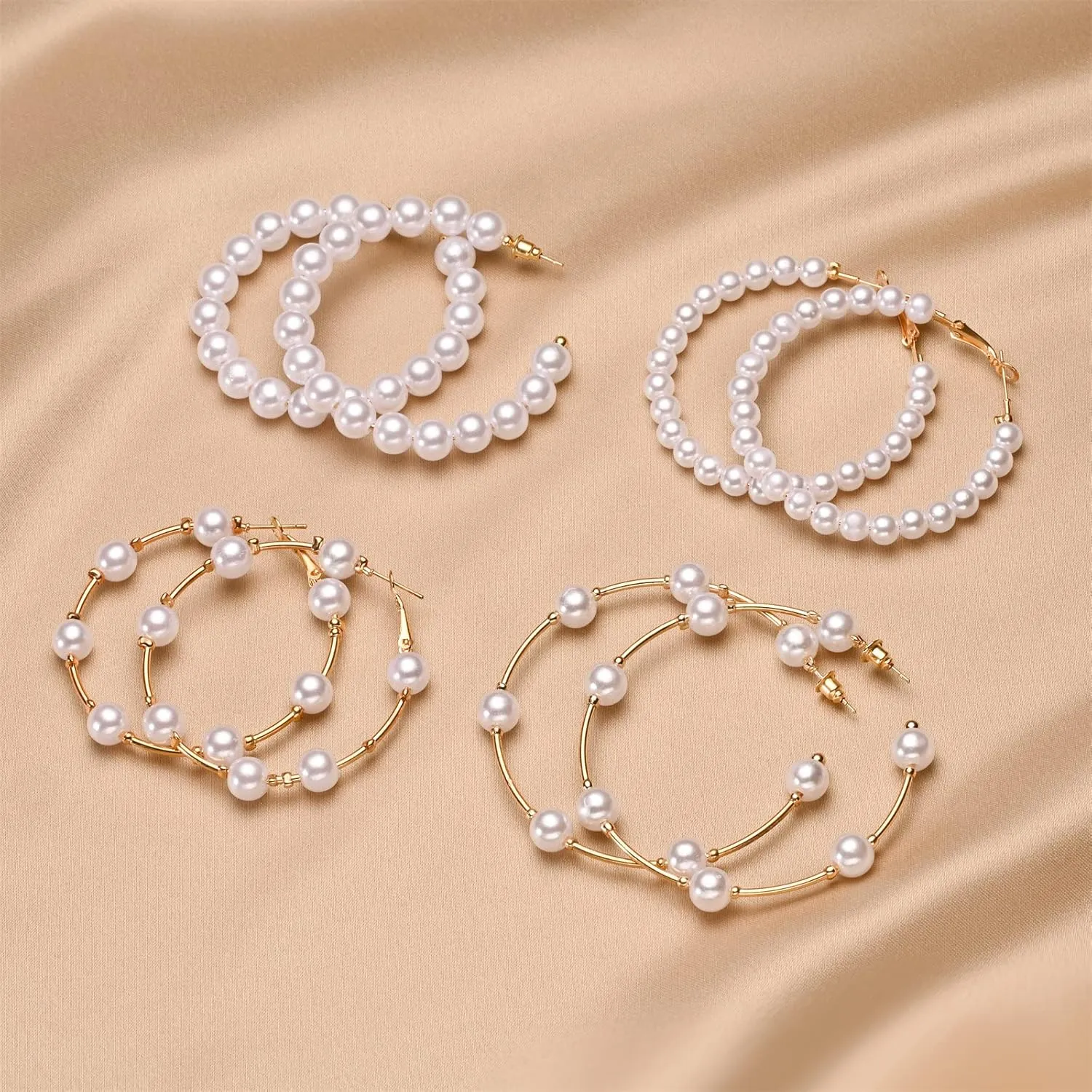 Faux Pearl Hoop Earrings for Women Lightweight Open Large Circle Heart Dangle Drop Open Huge Earrings Artificial Pearl Beaded Earrings Brides Jewelry