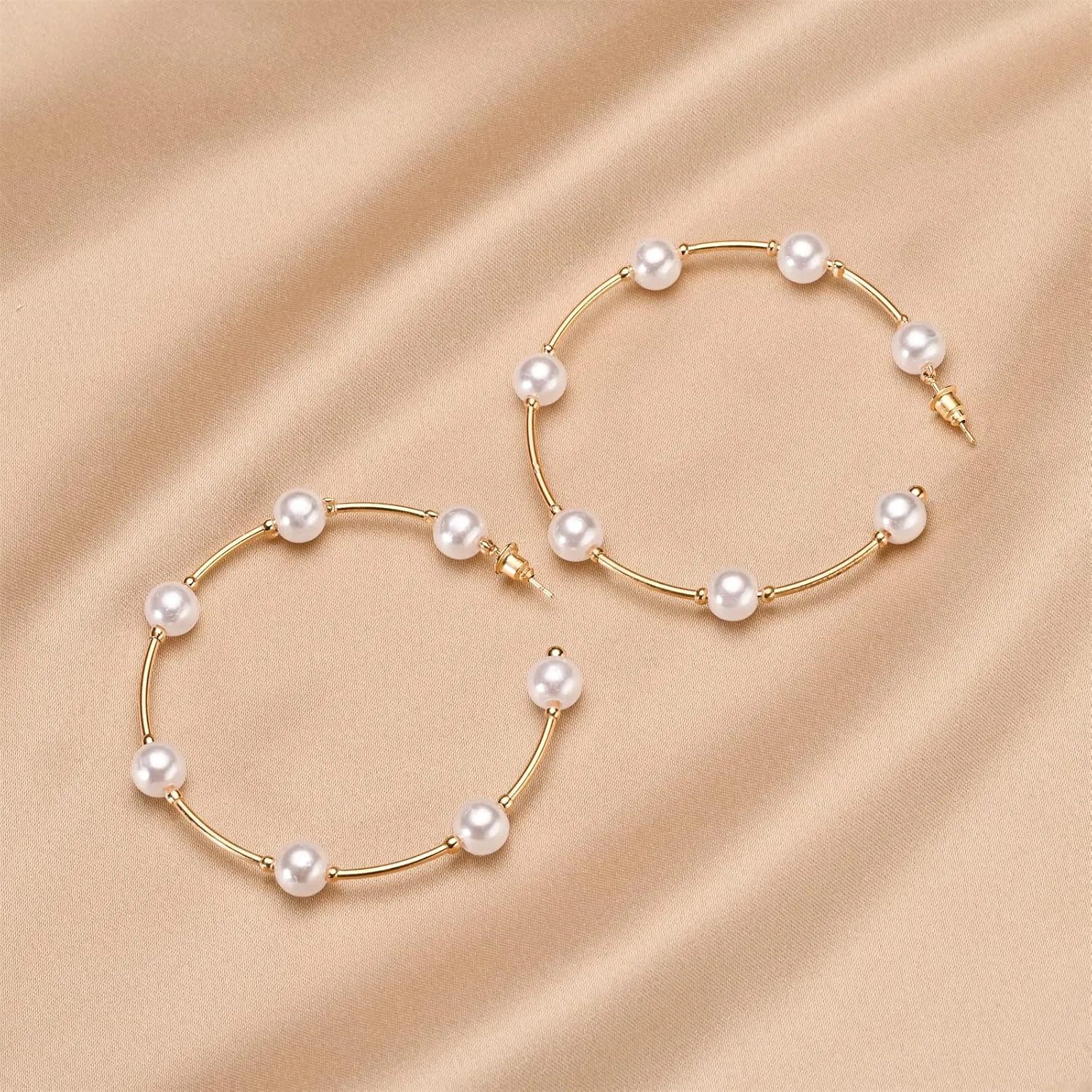 Faux Pearl Hoop Earrings for Women Lightweight Open Large Circle Heart Dangle Drop Open Huge Earrings Artificial Pearl Beaded Earrings Brides Jewelry