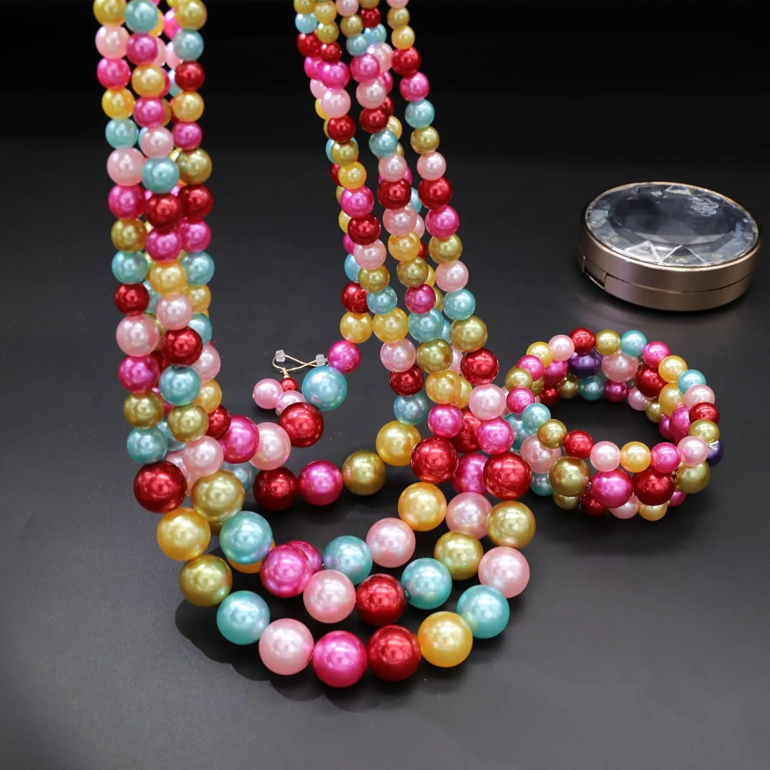 Faux Pearl Necklace Set - Multi Strand, Bib, Earrings & Bracelet - 1920s Costume Jewelry