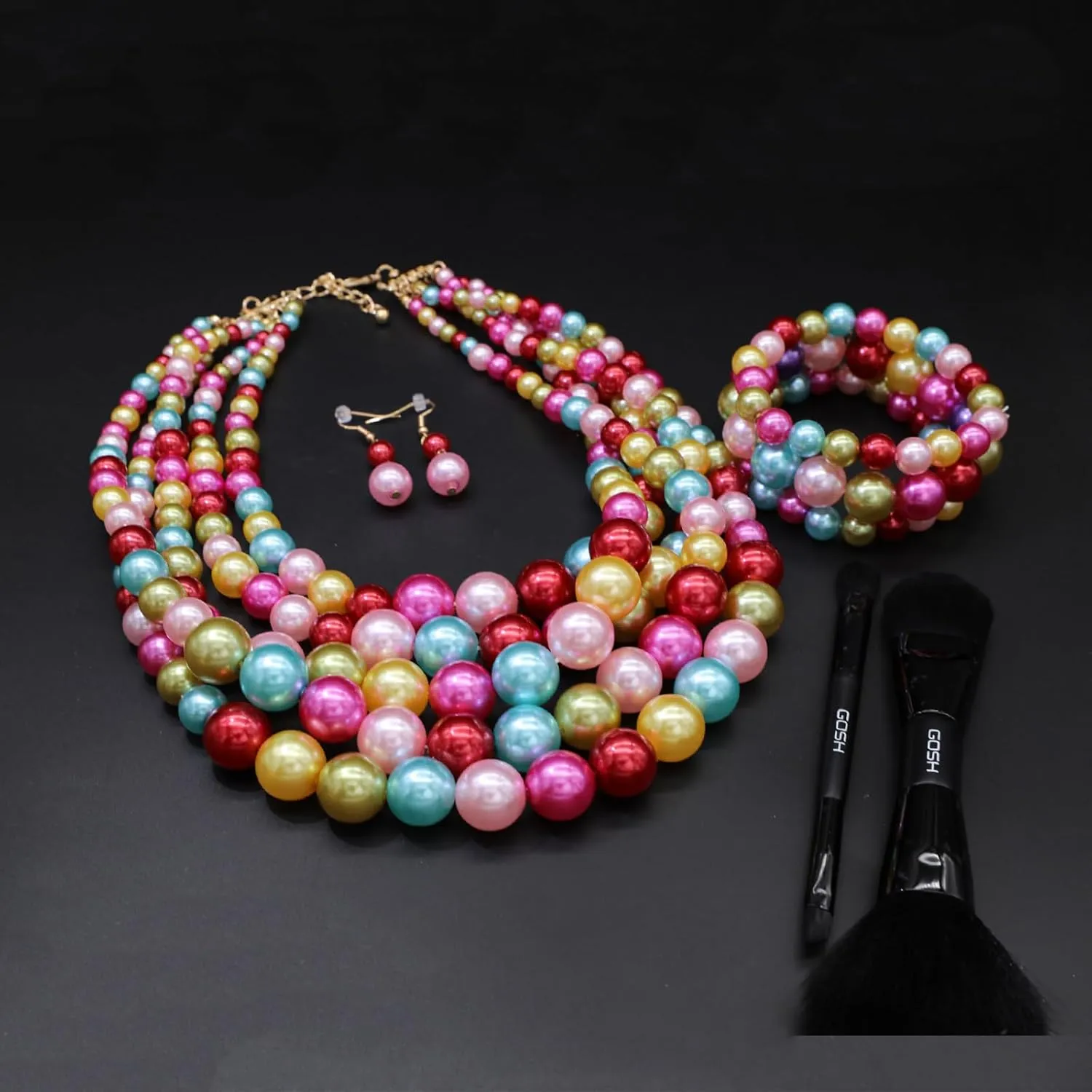 Faux Pearl Necklace Set - Multi Strand, Bib, Earrings & Bracelet - 1920s Costume Jewelry