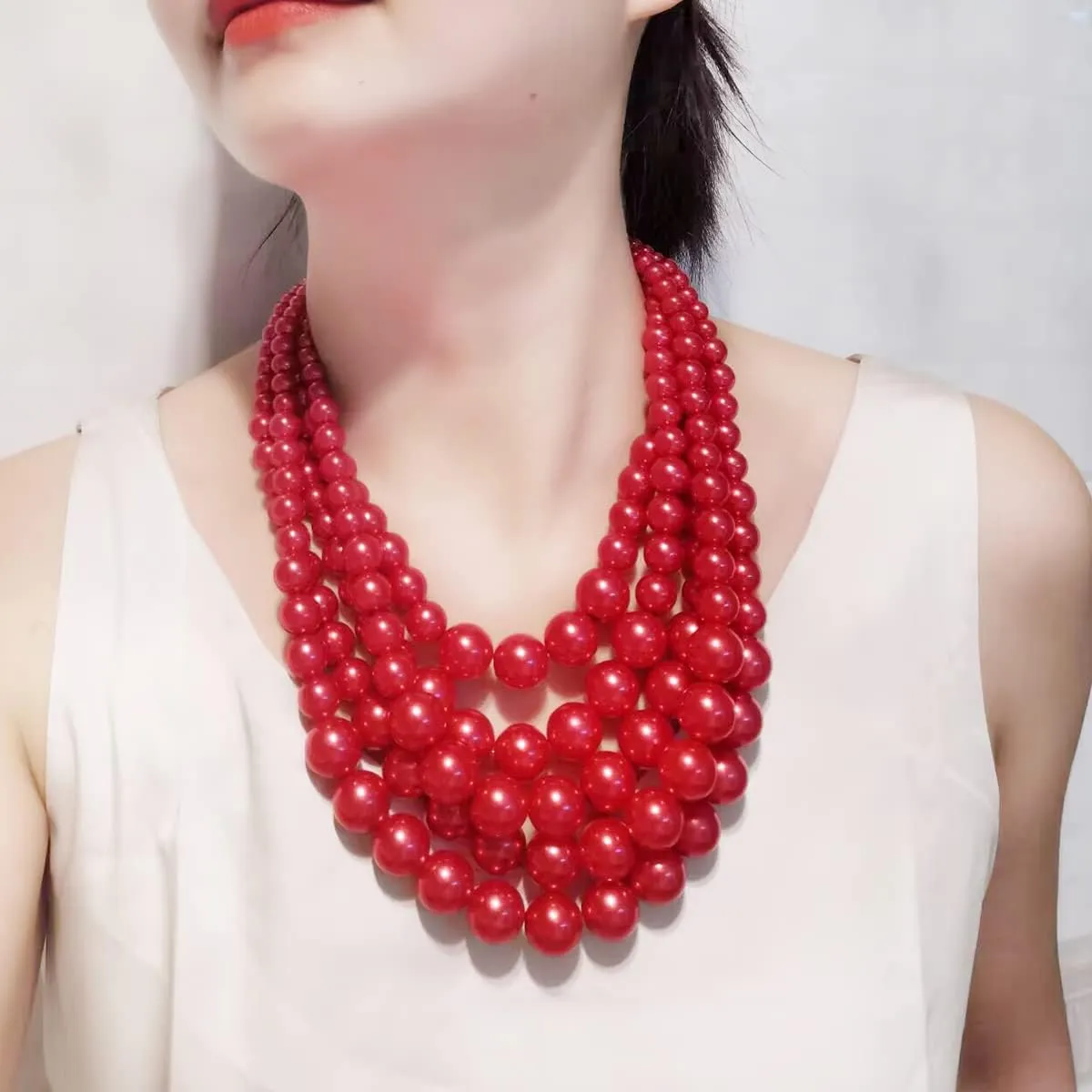 Faux Pearl Necklace Set - Multi Strand, Bib, Earrings & Bracelet - 1920s Costume Jewelry