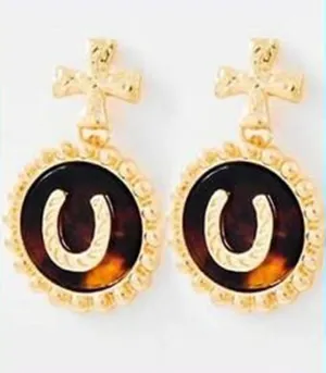 Faux Tortoiseshell Horse Shoe Equestrian Earrings Faux Tortoiseshell Horse Shoe Equestrian Earrings