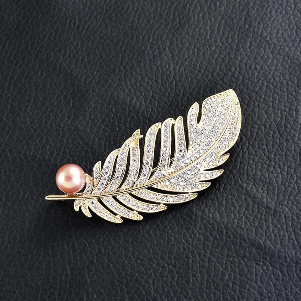Feather Brooch Pin Corsage, Sweater Dress Shawl Elegant Jewelry Accessory Decor for Wedding Birthday Party Christmas Gift (Style 2)
