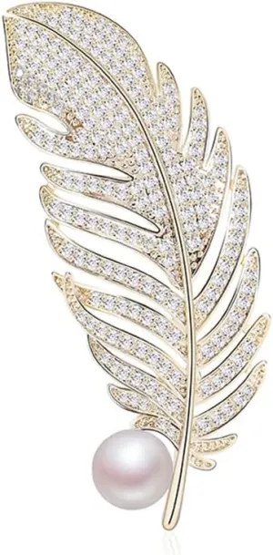 Feather Brooch Pin Corsage, Sweater Dress Shawl Elegant Jewelry Accessory Decor for Wedding Birthday Party Christmas Gift (Style 2)