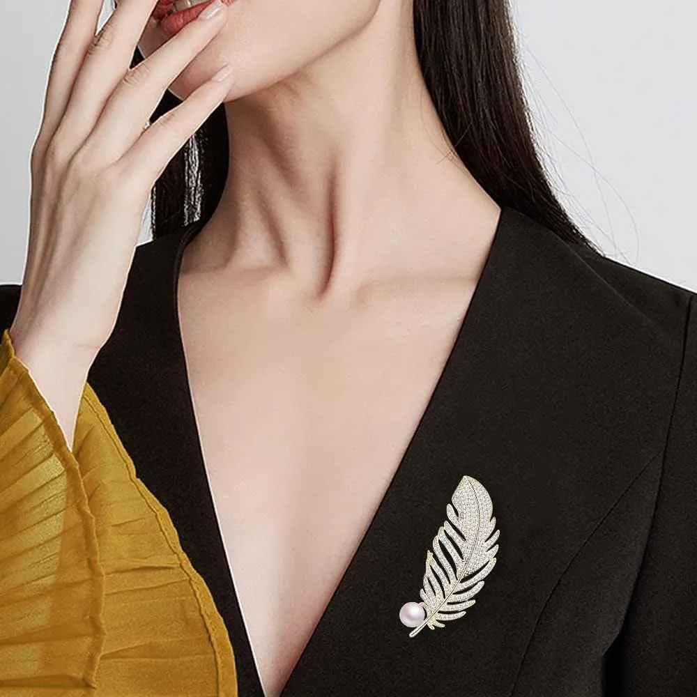 Feather Brooch Pin Corsage, Sweater Dress Shawl Elegant Jewelry Accessory Decor for Wedding Birthday Party Christmas Gift (Style 2)