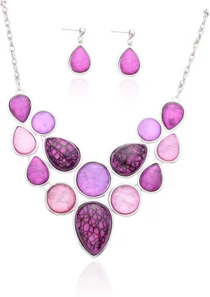 Fenni Women's Wedding Bridal Crystal Resin Teardrop Cluster Statement Bib Chunky Necklace Dangle Earrings Set