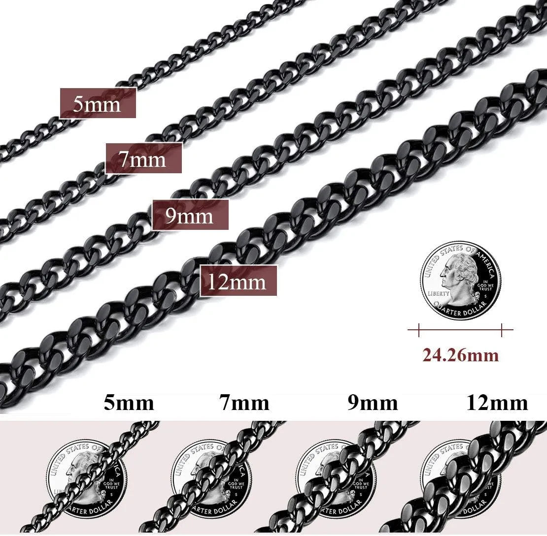 FindChic Men Curb Chain Necklace 18K Gold Plated/Stainless Steel/Black Chunky Double Tight Cuban Link Hip Hop Neck Chains for Men Boys 3.5MM/5MM/6MM/7MM/9MM/12MM 14''-30'' 8 Length Options (Send Gift Box)