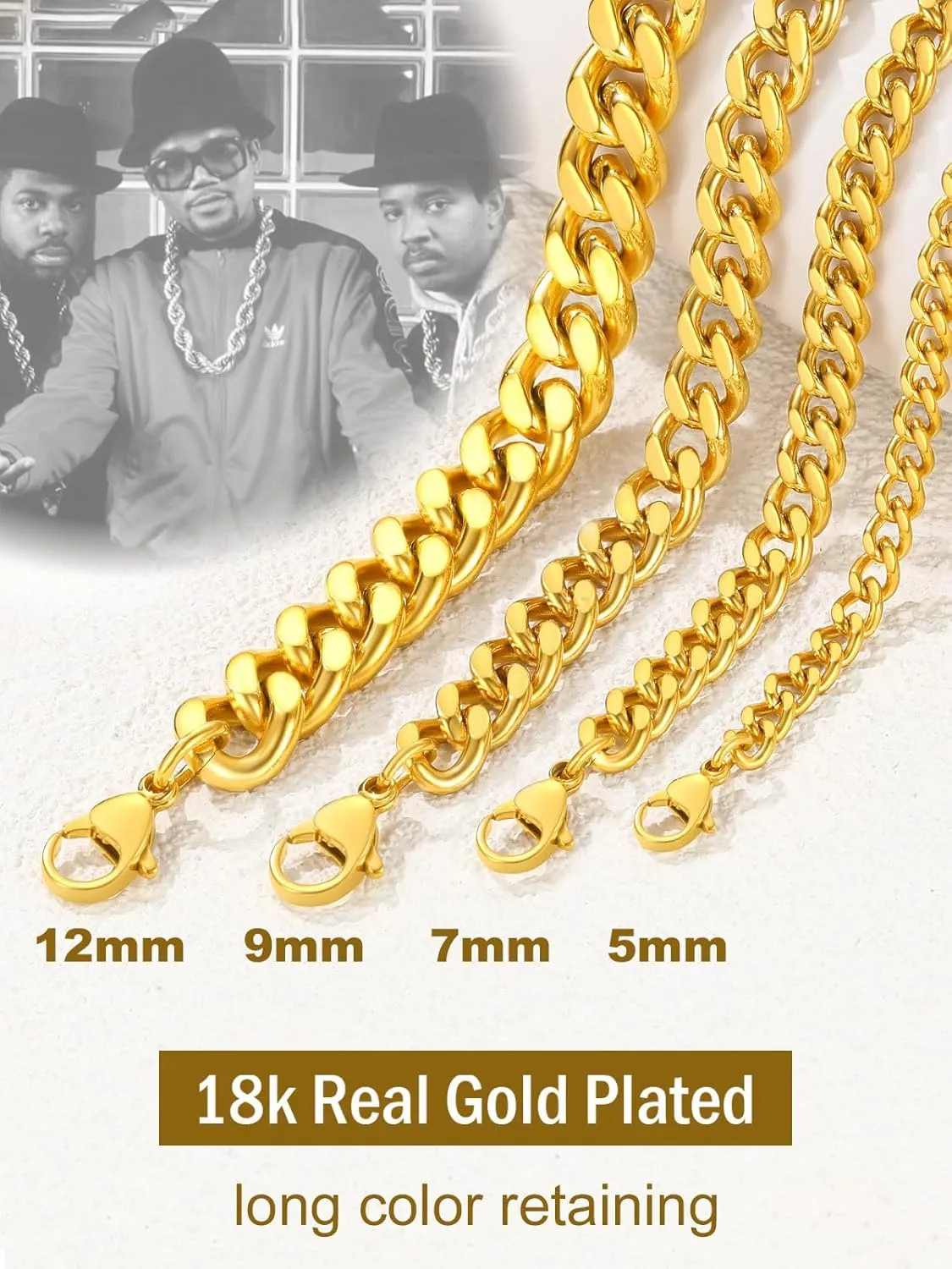 FindChic Men Curb Chain Necklace 18K Gold Plated/Stainless Steel/Black Chunky Double Tight Cuban Link Hip Hop Neck Chains for Men Boys 3.5MM/5MM/6MM/7MM/9MM/12MM 14''-30'' 8 Length Options (Send Gift Box)