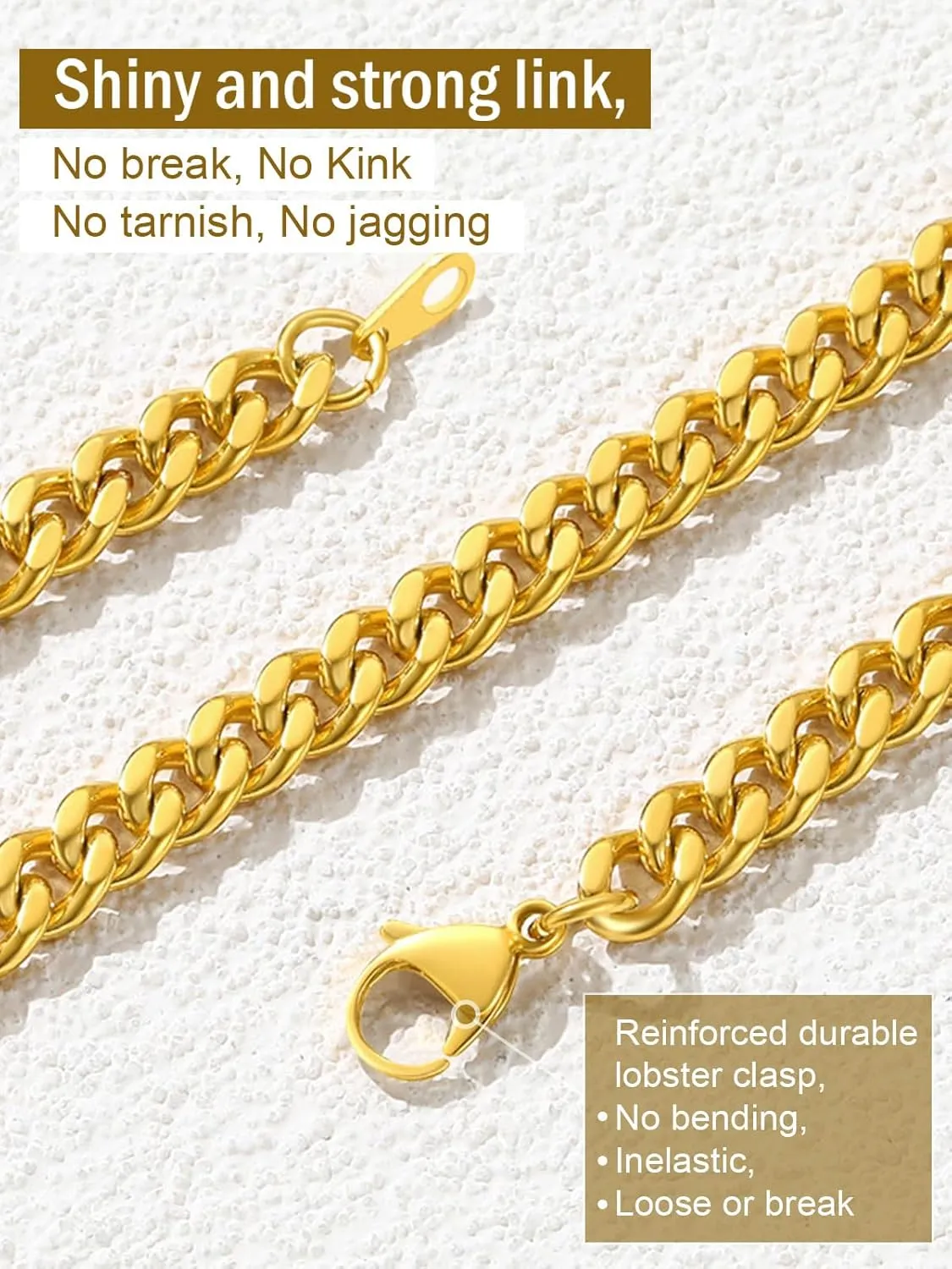 FindChic Men Curb Chain Necklace 18K Gold Plated/Stainless Steel/Black Chunky Double Tight Cuban Link Hip Hop Neck Chains for Men Boys 3.5MM/5MM/6MM/7MM/9MM/12MM 14''-30'' 8 Length Options (Send Gift Box)
