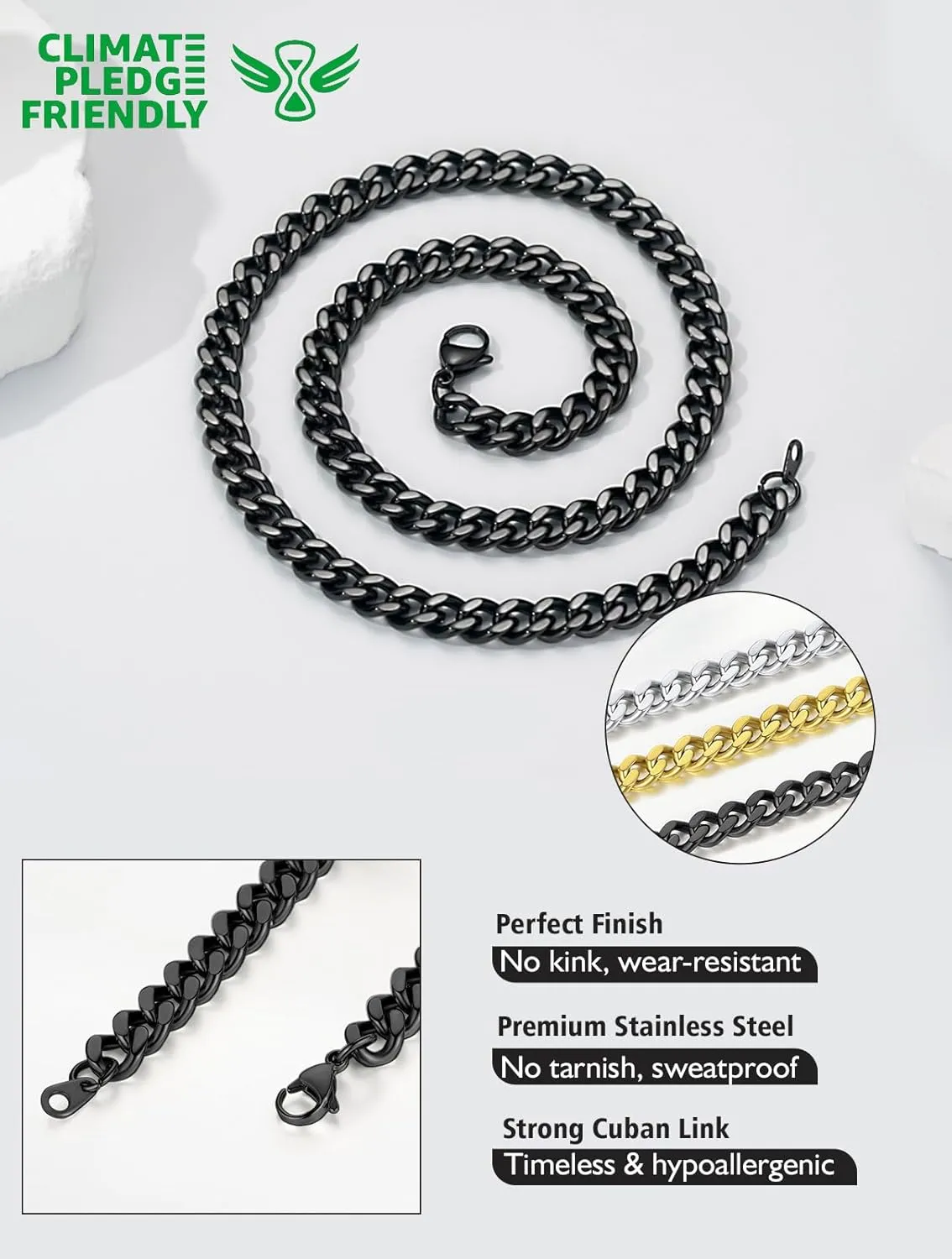 FindChic Men Curb Chain Necklace 18K Gold Plated/Stainless Steel/Black Chunky Double Tight Cuban Link Hip Hop Neck Chains for Men Boys 3.5MM/5MM/6MM/7MM/9MM/12MM 14''-30'' 8 Length Options (Send Gift Box)