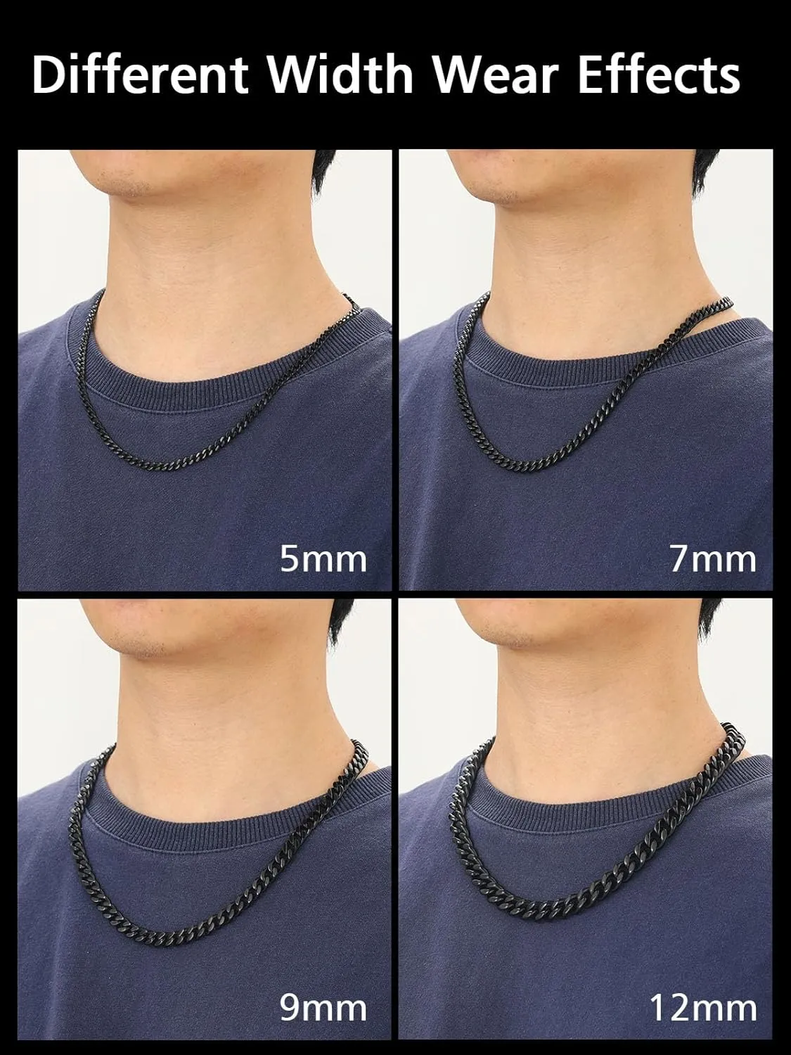 FindChic Men Curb Chain Necklace 18K Gold Plated/Stainless Steel/Black Chunky Double Tight Cuban Link Hip Hop Neck Chains for Men Boys 3.5MM/5MM/6MM/7MM/9MM/12MM 14''-30'' 8 Length Options (Send Gift Box)