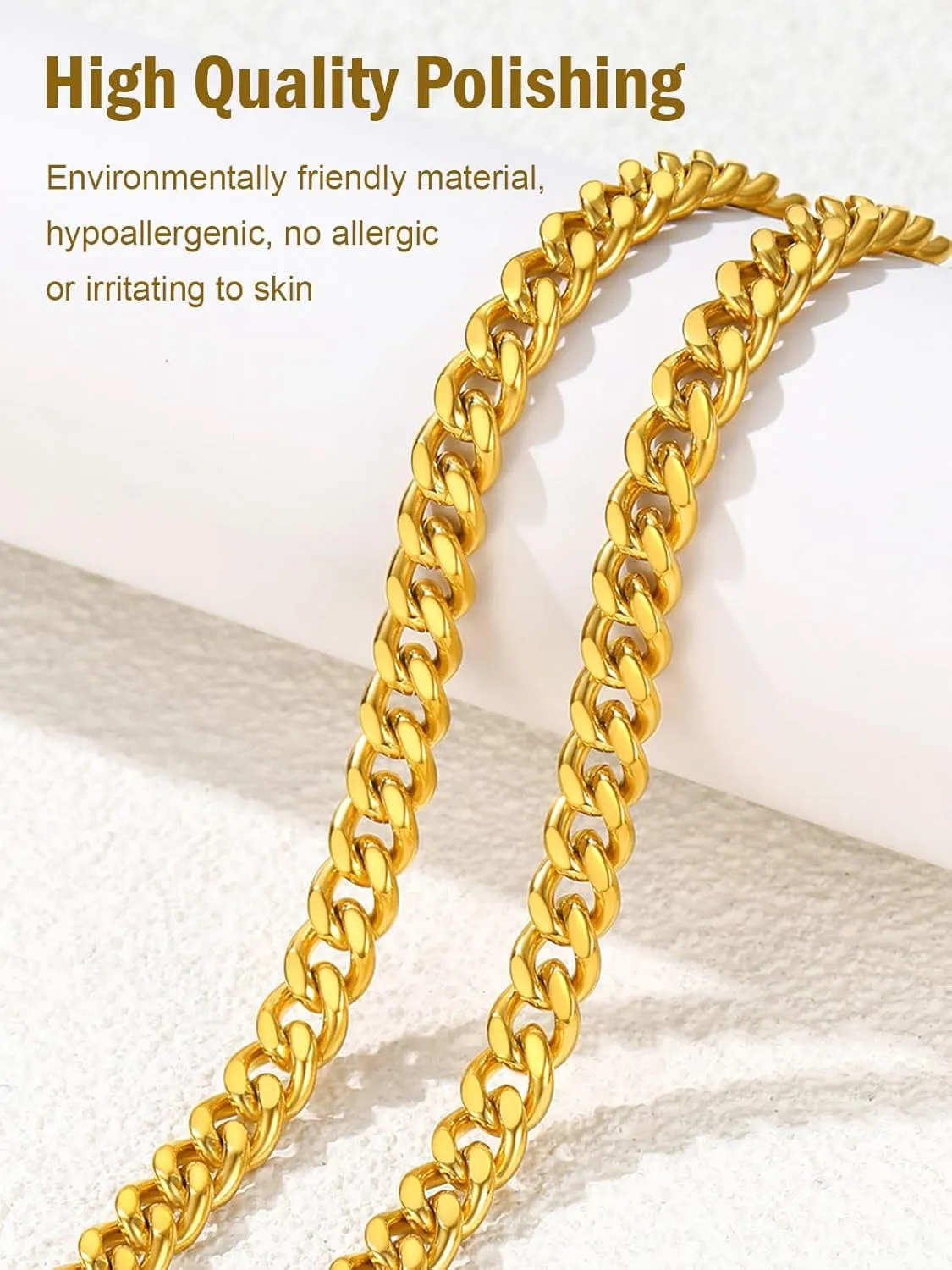 FindChic Men Curb Chain Necklace 18K Gold Plated/Stainless Steel/Black Chunky Double Tight Cuban Link Hip Hop Neck Chains for Men Boys 3.5MM/5MM/6MM/7MM/9MM/12MM 14''-30'' 8 Length Options (Send Gift Box)