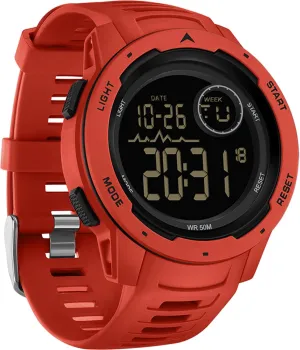 findtime Red Mens Digital Sports Watch for Women, Reloj para Hombre Tactical Military 5ATM Waterproof Watches for Men with LED Back Ligh/Alarm/Date/12/24H Stopwatch Outdoor Unisex