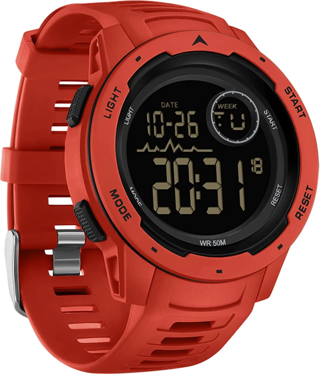 findtime Red Mens Digital Sports Watch for Women, Reloj para Hombre Tactical Military 5ATM Waterproof Watches for Men with LED Back Ligh/Alarm/Date/12/24H Stopwatch Outdoor Unisex