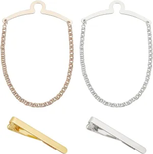 FINGERINSPIRE 4 Pack Men for Tie Chain Classic Platinum & Golden Tie Clips Link Chain Set Men's Noble Necktie Tie Chain With Collar Tie Clasps for Wedding Anniversary Business and Daily Life