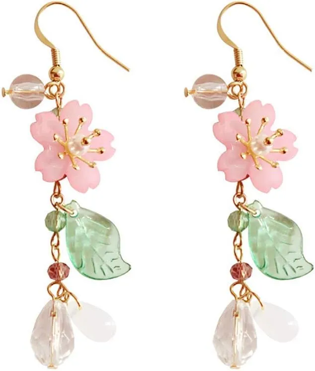 Flower Earrings for Women Dangling, White Flower Stud Earrings Cherry Blossoms Sakura Daisy Floral Teardrop Lily Fairy Leaf Petal Drop Spring Women Accessories