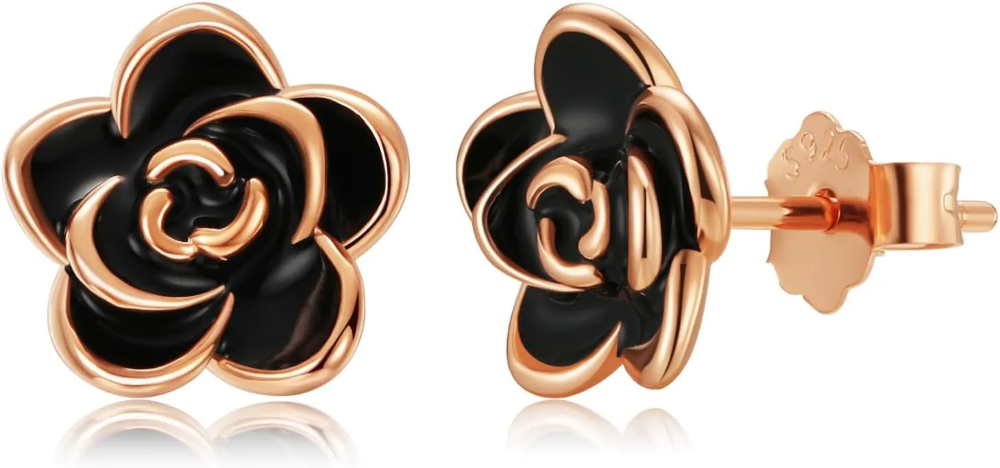 Flower Earrings for Women Sterling Silver Stud Earrings for Women Hypoallergenic Rose Gold Studs Earrings Nickel Free Rose Earrings Gifts for Women