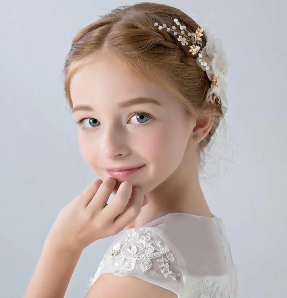 Flower Girl Hair Accessory Pearls White Floral Cute Elegant Hair Pin for Bridesmaid Wedding Dress Shows Children' Day Party