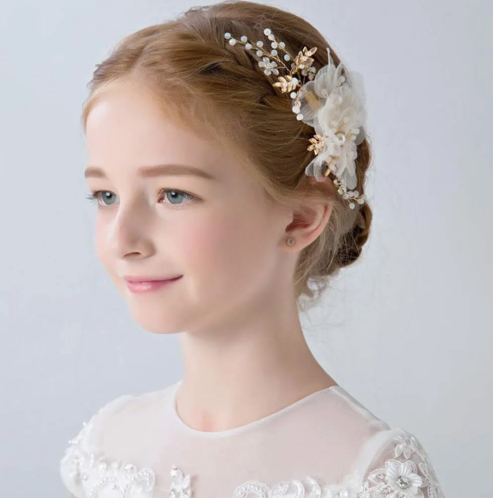Flower Girl Hair Accessory Pearls White Floral Cute Elegant Hair Pin for Bridesmaid Wedding Dress Shows Children' Day Party
