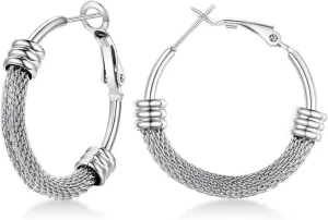 FOCALOOK 14K Gold Hoop Earrings, Lightweight Hypoallergenic Large Stainless Steel Black Hoops for Women 30/40/60/80mm
