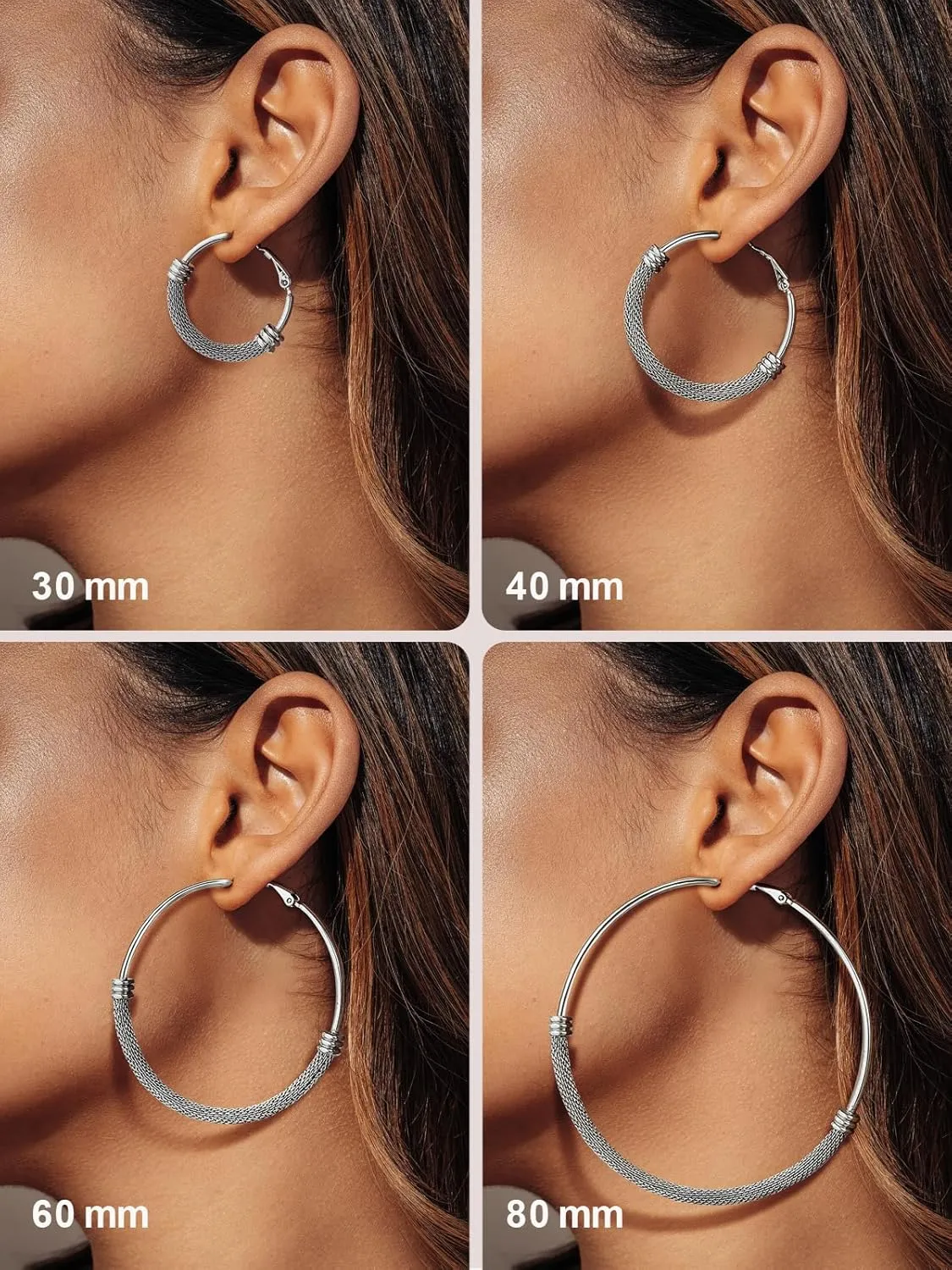 FOCALOOK 14K Gold Hoop Earrings, Lightweight Hypoallergenic Large Stainless Steel Black Hoops for Women 30/40/60/80mm