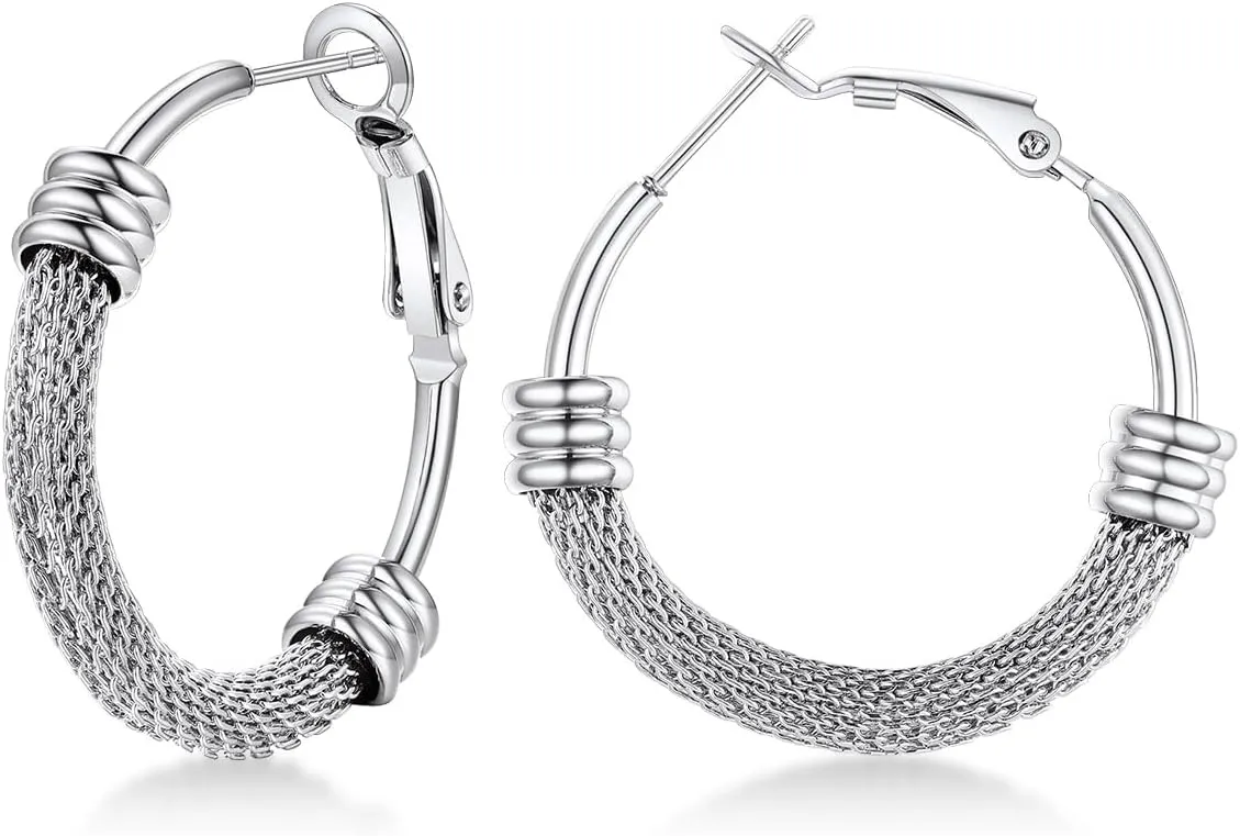 FOCALOOK 14K Gold Hoop Earrings, Lightweight Hypoallergenic Large Stainless Steel Black Hoops for Women 30/40/60/80mm