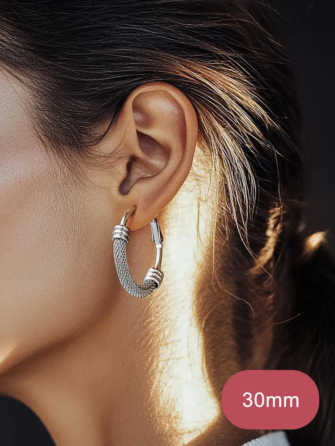 FOCALOOK 14K Gold Hoop Earrings, Lightweight Hypoallergenic Large Stainless Steel Black Hoops for Women 30/40/60/80mm