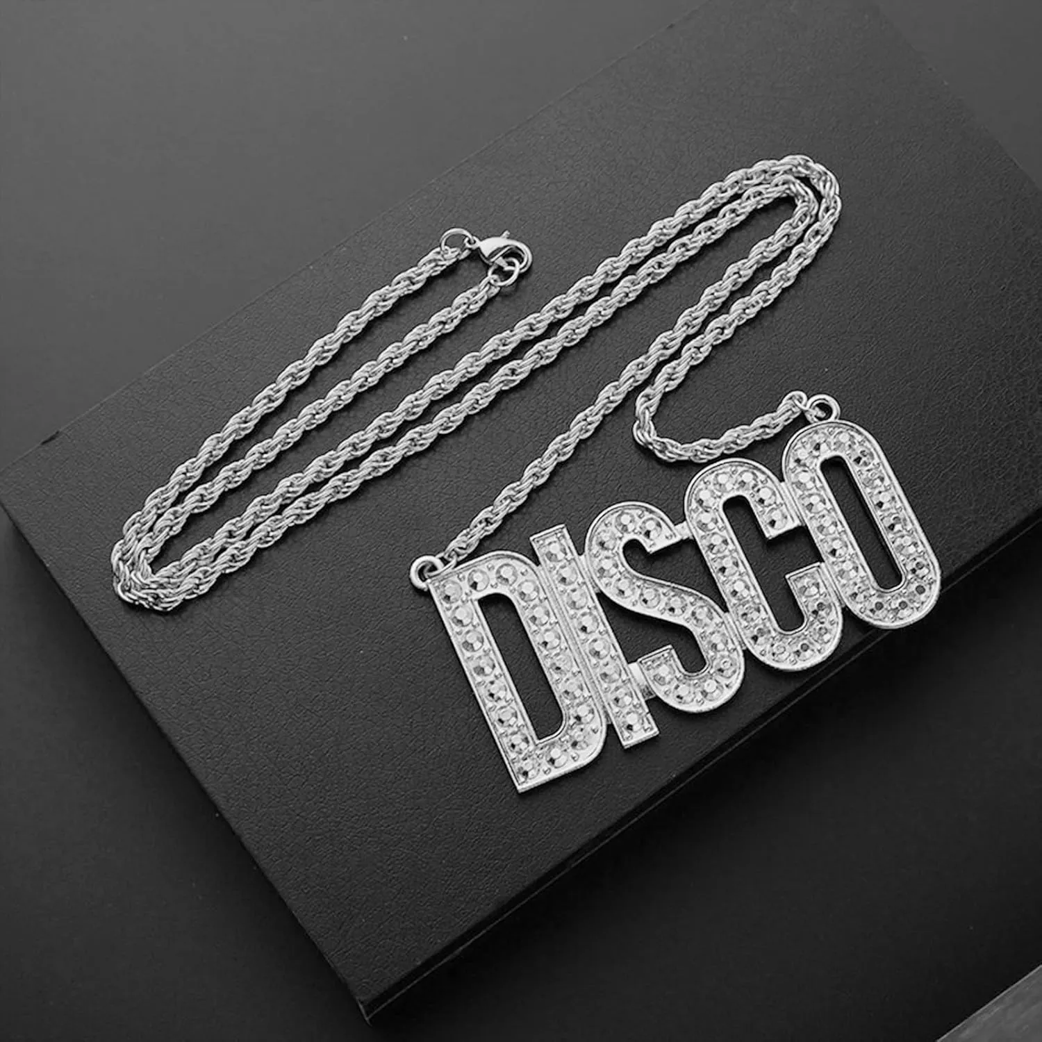 FORUBUS Disco Gold Chain Necklace for Women - Disco Pendant Necklace, 70s Disco Party Jewelry, Disco Accessories for Women Men, Disco Theme Outfit Jewelry