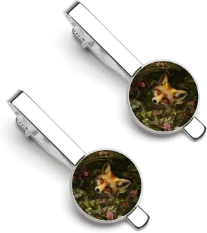 Fox Leaf Flowers in Grove 1 Pair Tie Clips Necktie Bar Pinch Clip for Wedding Business