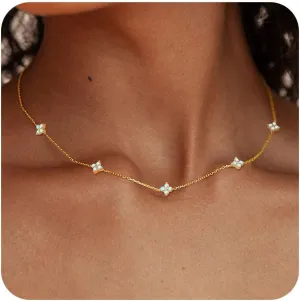 FUNEIA Dainty Silver Gold Necklaces for Women Trendy Non Tarnish 14K Gold Plated Cubic Zirconia Necklace Layered Cute Butterfly Heart Station Choker Necklace Stack for Wedding Prom Brides Jewelry