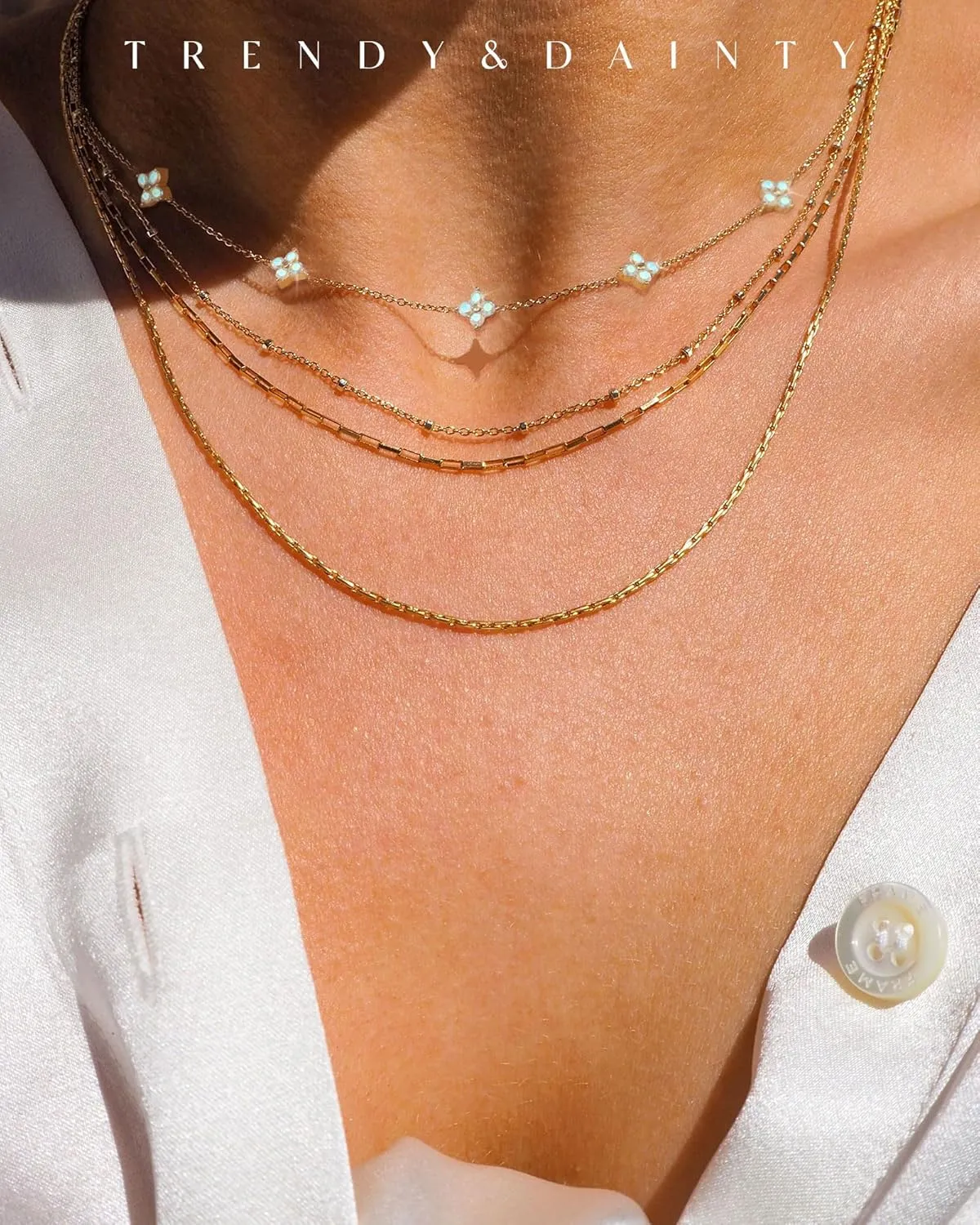 FUNEIA Dainty Silver Gold Necklaces for Women Trendy Non Tarnish 14K Gold Plated Cubic Zirconia Necklace Layered Cute Butterfly Heart Station Choker Necklace Stack for Wedding Prom Brides Jewelry