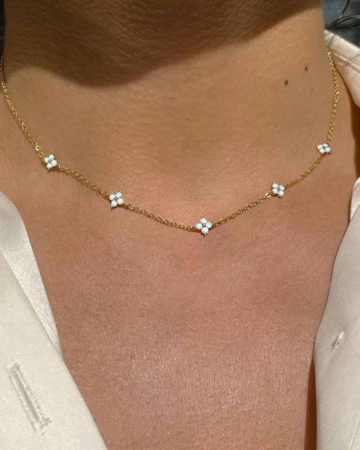 FUNEIA Dainty Silver Gold Necklaces for Women Trendy Non Tarnish 14K Gold Plated Cubic Zirconia Necklace Layered Cute Butterfly Heart Station Choker Necklace Stack for Wedding Prom Brides Jewelry