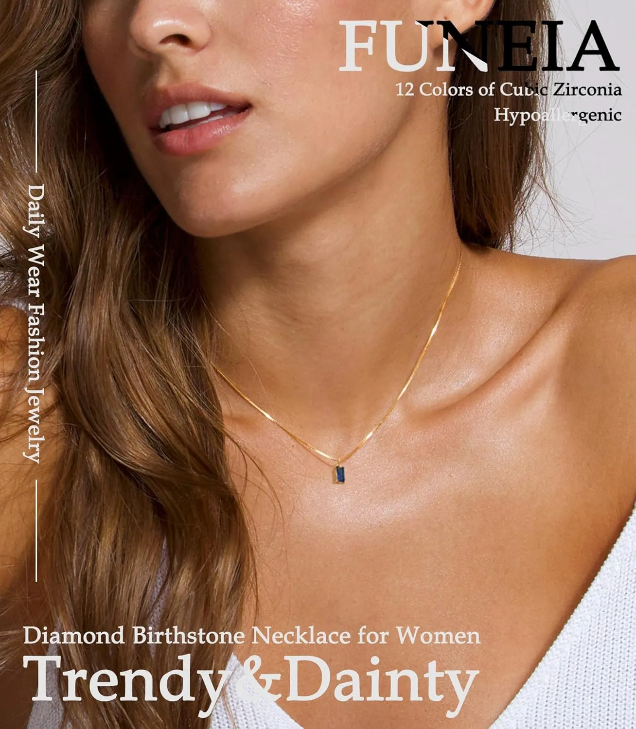 FUNEIA Diamond Necklaces for Women 14K Gold Plated Emerald Birthstone Necklace for Women Mothers Dainty Gold Necklace Blue Green Cubic Zirconia Pendant Necklace Birthday Gifts for Women Jewelry