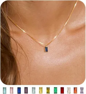 FUNEIA Diamond Necklaces for Women 14K Gold Plated Emerald Birthstone Necklace for Women Mothers Dainty Gold Necklace Blue Green Cubic Zirconia Pendant Necklace Birthday Gifts for Women Jewelry