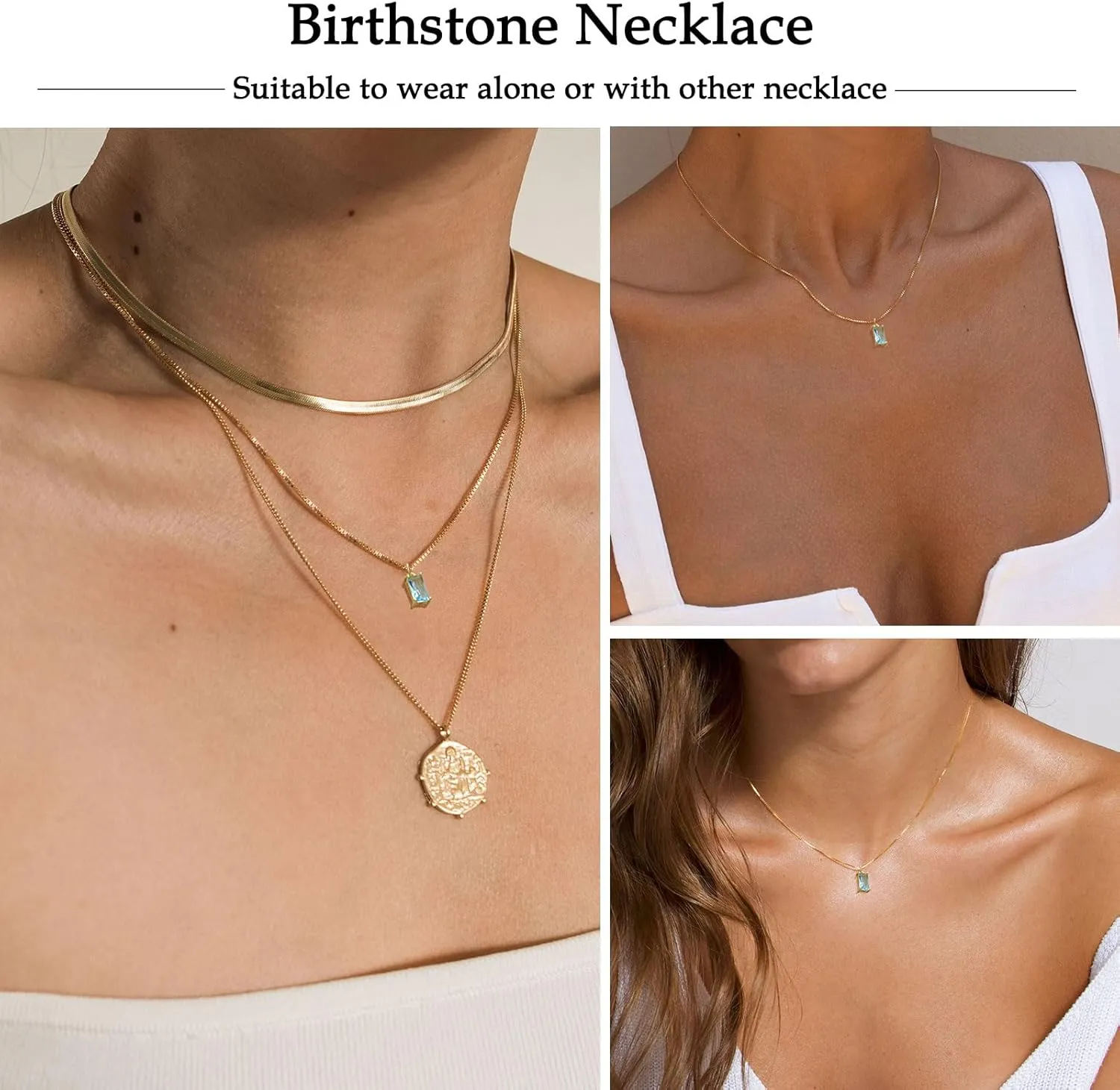 FUNEIA Diamond Necklaces for Women 14K Gold Plated Emerald Birthstone Necklace for Women Mothers Dainty Gold Necklace Blue Green Cubic Zirconia Pendant Necklace Birthday Gifts for Women Jewelry