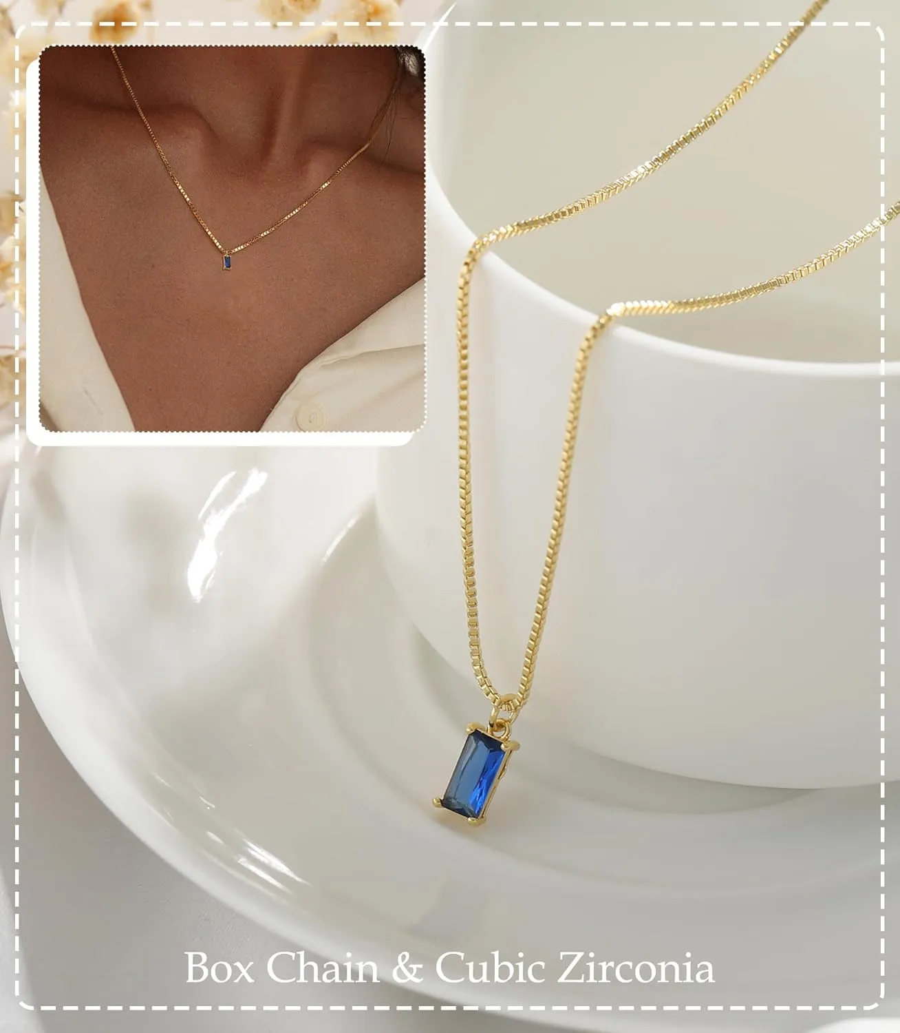 FUNEIA Diamond Necklaces for Women 14K Gold Plated Emerald Birthstone Necklace for Women Mothers Dainty Gold Necklace Blue Green Cubic Zirconia Pendant Necklace Birthday Gifts for Women Jewelry