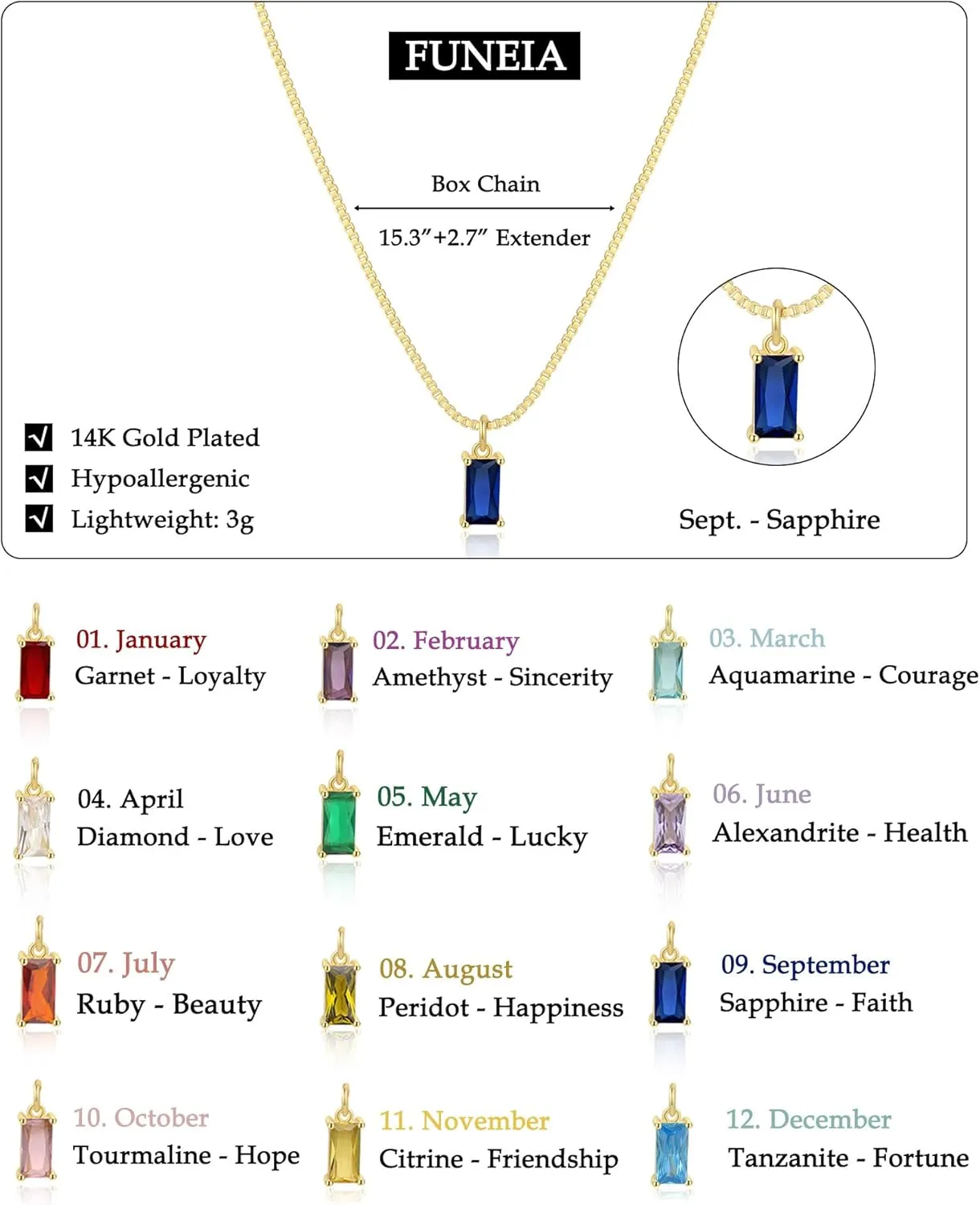 FUNEIA Diamond Necklaces for Women 14K Gold Plated Emerald Birthstone Necklace for Women Mothers Dainty Gold Necklace Blue Green Cubic Zirconia Pendant Necklace Birthday Gifts for Women Jewelry