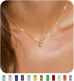 FUNEIA Diamond Necklaces for Women 14K Gold Plated Emerald Birthstone Necklace for Women Mothers Dainty Gold Necklace Blue Green Cubic Zirconia Pendant Necklace Birthday Gifts for Women Jewelry