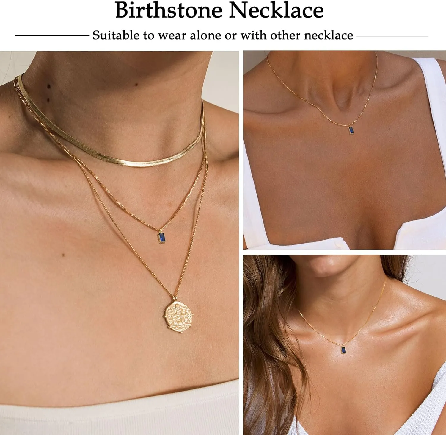 FUNEIA Diamond Necklaces for Women 14K Gold Plated Emerald Birthstone Necklace for Women Mothers Dainty Gold Necklace Blue Green Cubic Zirconia Pendant Necklace Birthday Gifts for Women Jewelry