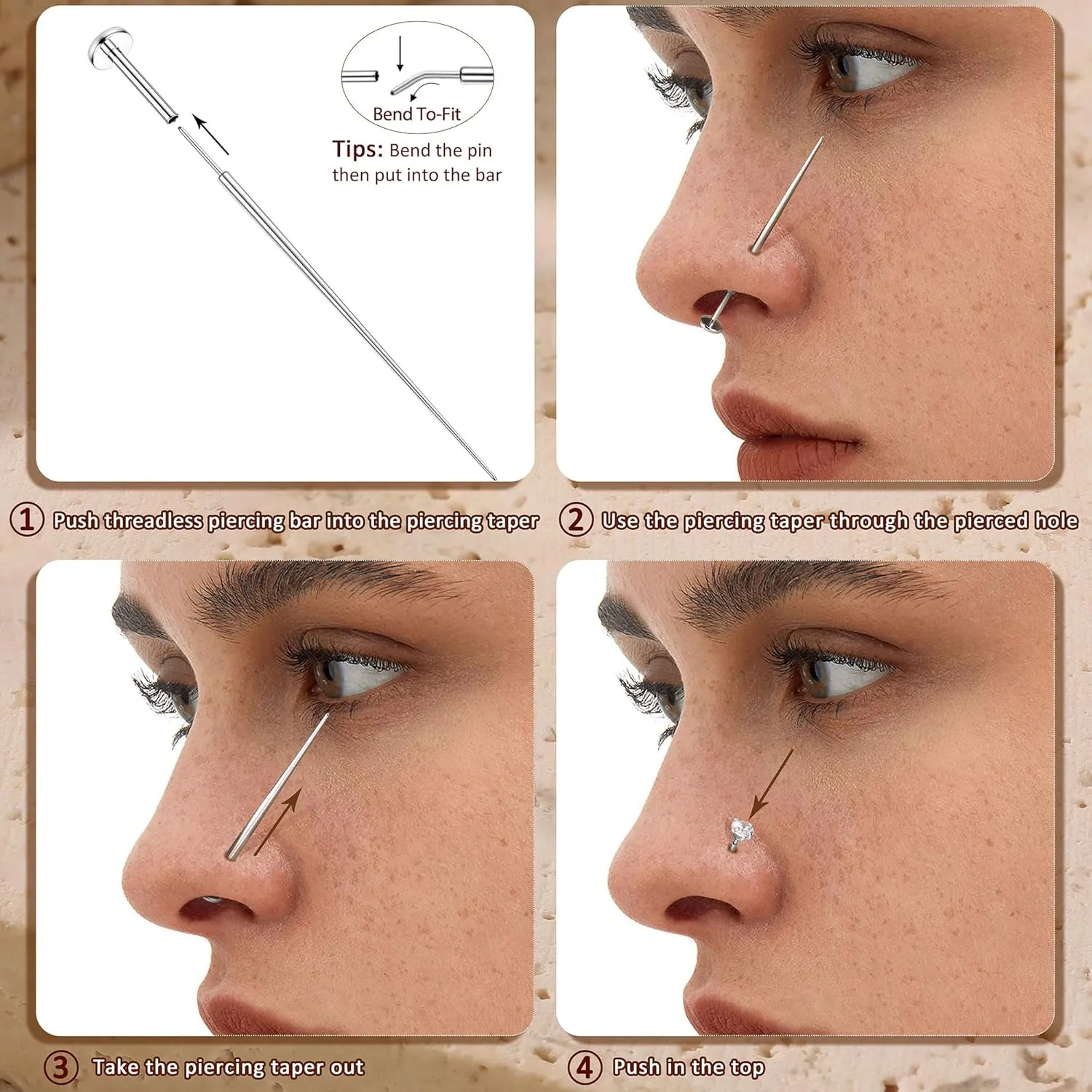 FUNRUN JEWELRY 14K Gold Nose Studs For Women 316L Surgical Steel Threadless Nose Ring Lip Studs Push In Flat Back Stud Earrings Cz Nose Nostril Tragus Helix Body Piercing Jewelry Silver Gold 20G 18G