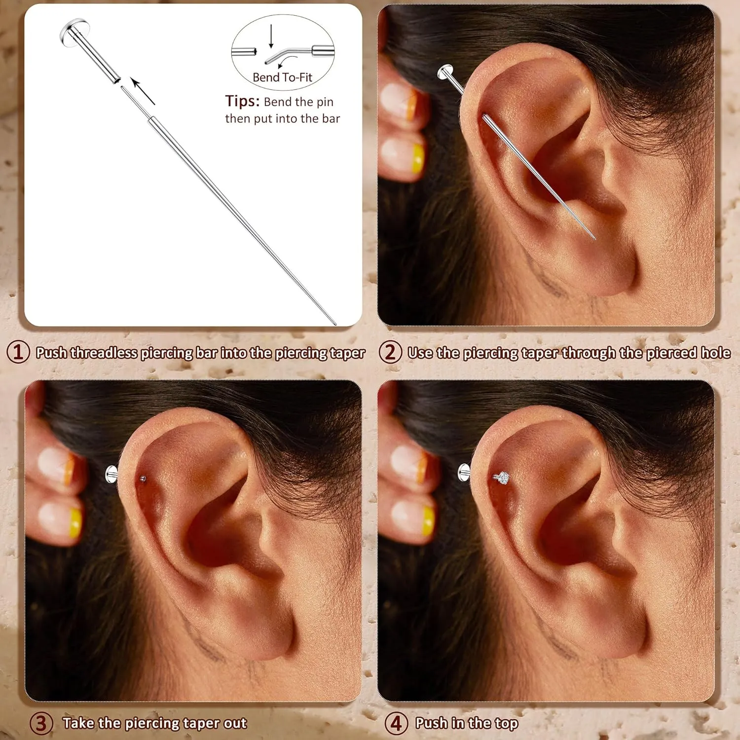 FUNRUN JEWELRY 14K Gold Nose Studs For Women 316L Surgical Steel Threadless Nose Ring Lip Studs Push In Flat Back Stud Earrings Cz Nose Nostril Tragus Helix Body Piercing Jewelry Silver Gold 20G 18G