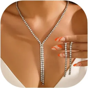 FUTIMELY Elegant Bridal Crystal Necklace Dangle Earrings Jewelry Sets Rhinestone Crystal Statement Wedding Set Bridesmaid Prom Costume for Women
