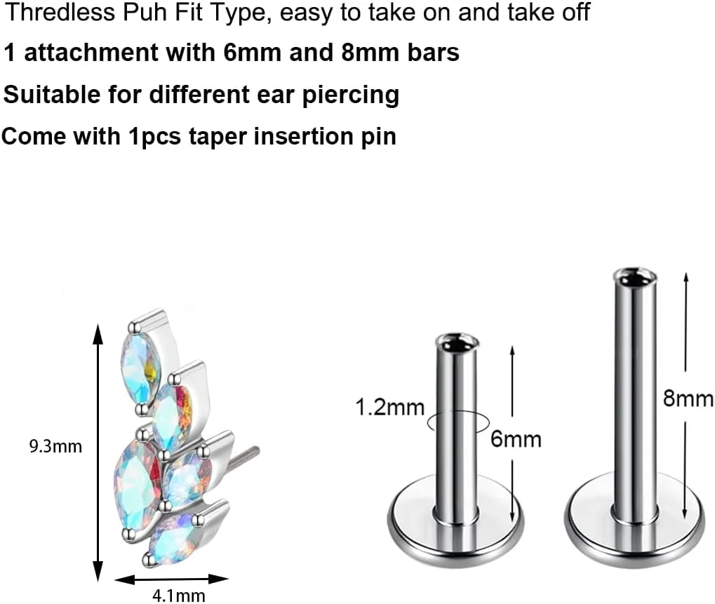 G23 Titanium Flat Back Earrings Studs 16g F136 Implant Grade Titanium Labrets Press Fit Threadless Push In Dainty Cartilage Helix Conch Lobe Lip Tragus Piercing Jewelry
