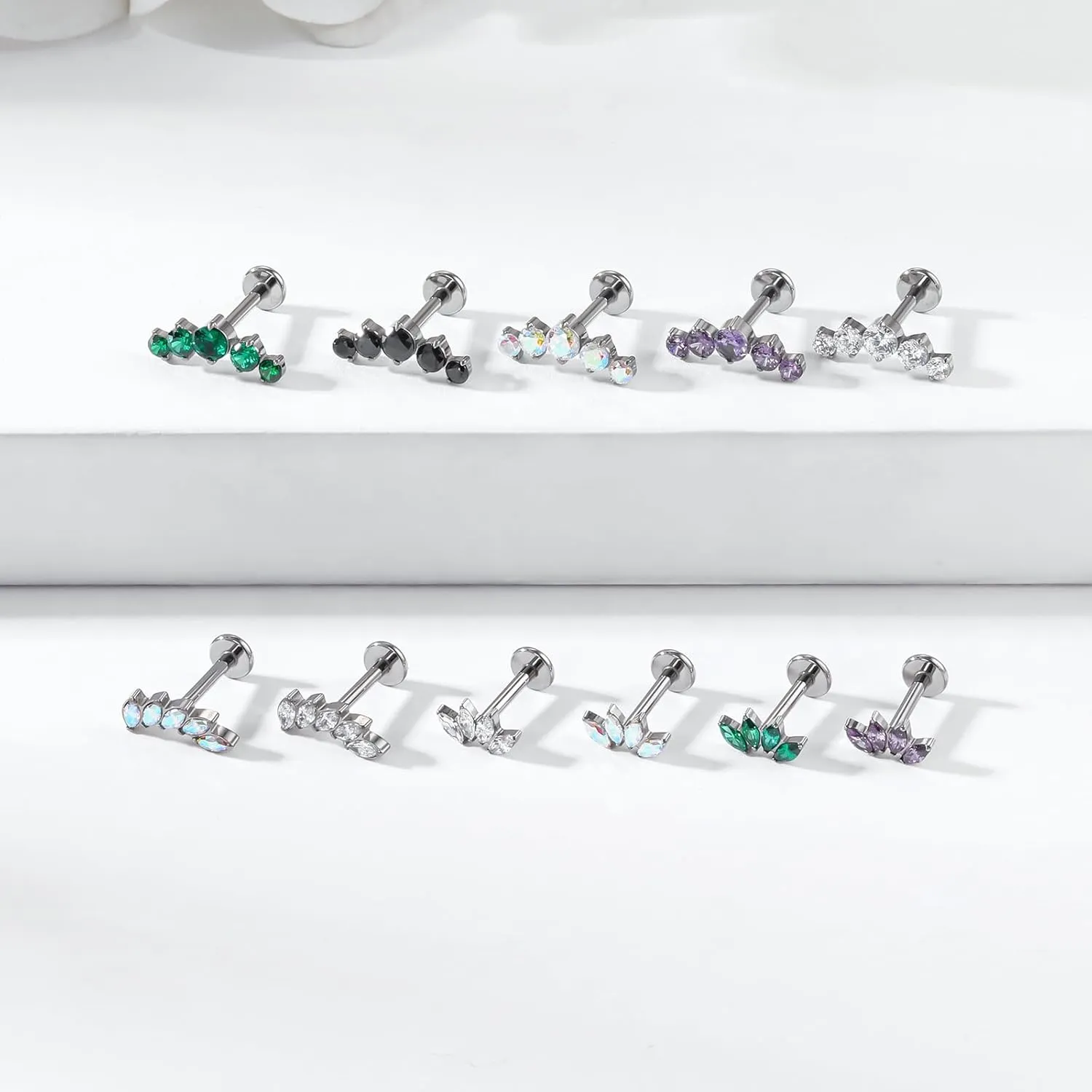 G23 Titanium Flat Back Earrings Studs 18g 16g F136 Implant Grade Titanium Labrets Press Fit Threadless Push In Dainty Cartilage Helix Conch Lobe Lip Tragus Piercing Jewelry