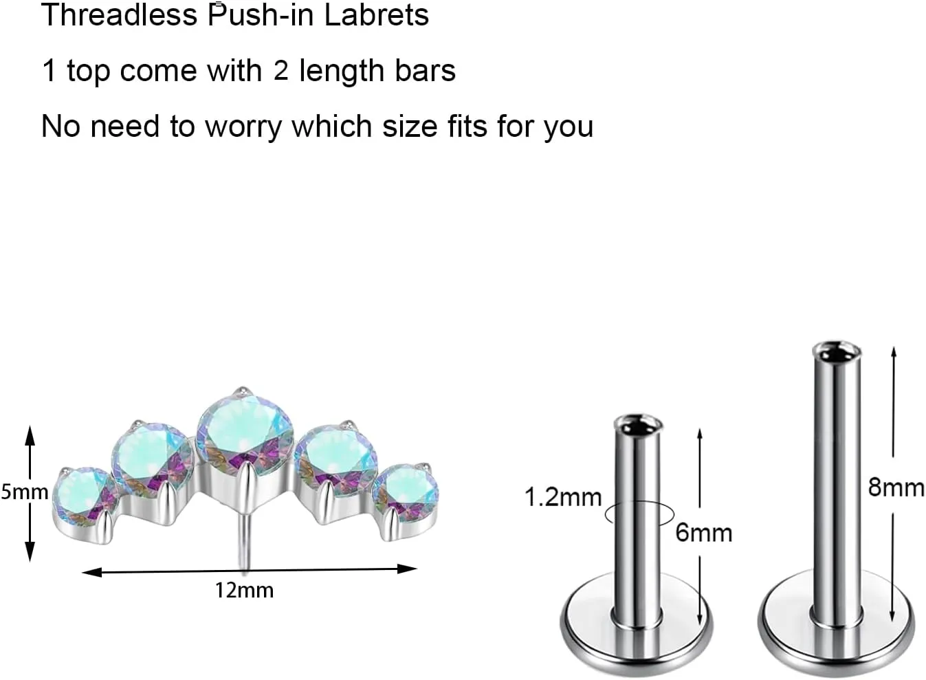 G23 Titanium Flat Back Earrings Studs 18g 16g F136 Implant Grade Titanium Labrets Press Fit Threadless Push In Dainty Cartilage Helix Conch Lobe Lip Tragus Piercing Jewelry