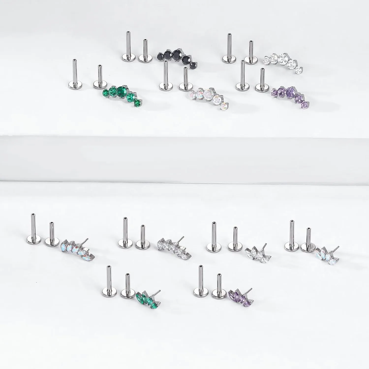 G23 Titanium Flat Back Earrings Studs 18g 16g F136 Implant Grade Titanium Labrets Press Fit Threadless Push In Dainty Cartilage Helix Conch Lobe Lip Tragus Piercing Jewelry