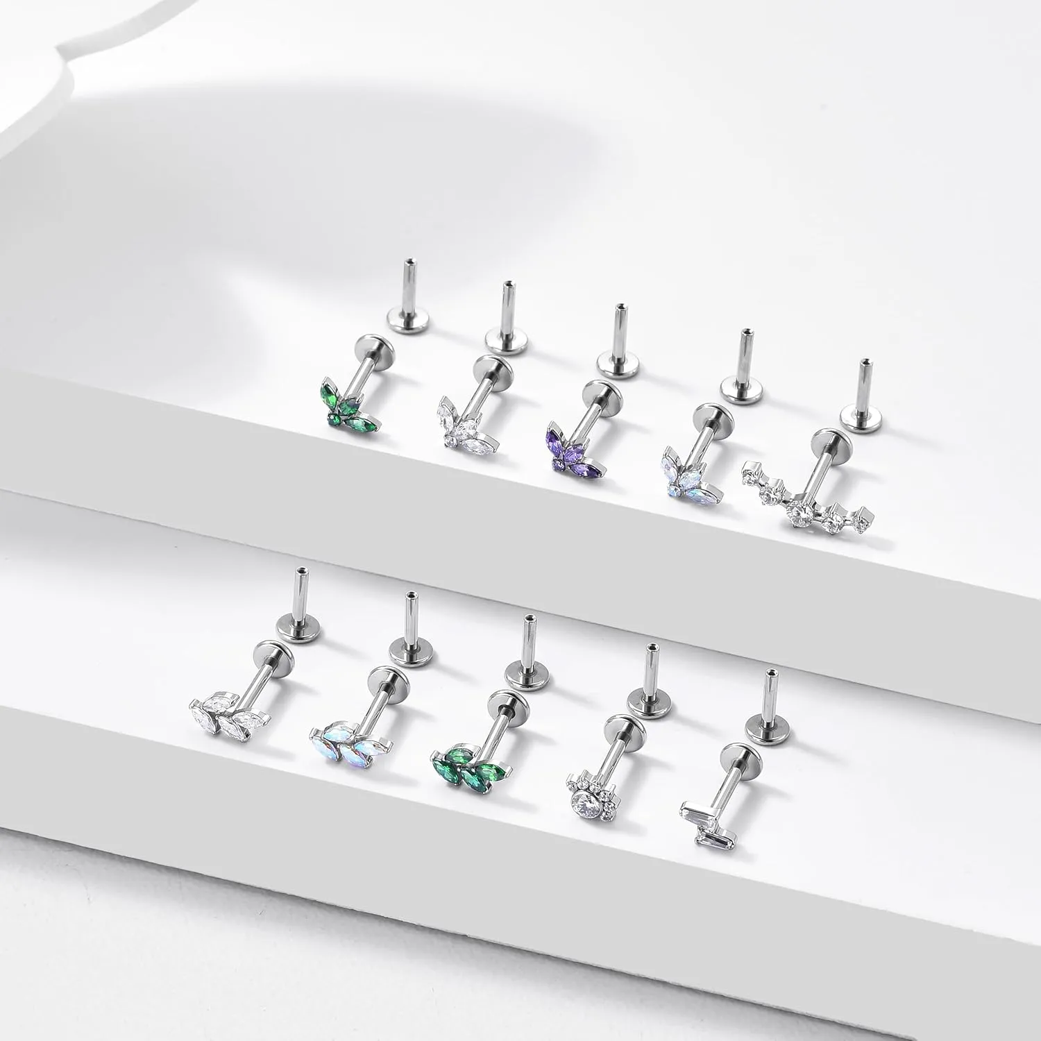 G23 Titanium Flat Back Earrings Studs 20g 18g 16g F136 Titanium Labrets Press Fit Threadless Push In Dainty Cartilage Helix Conch Lobe Lip Tragus Piercing Jewelry Push Back