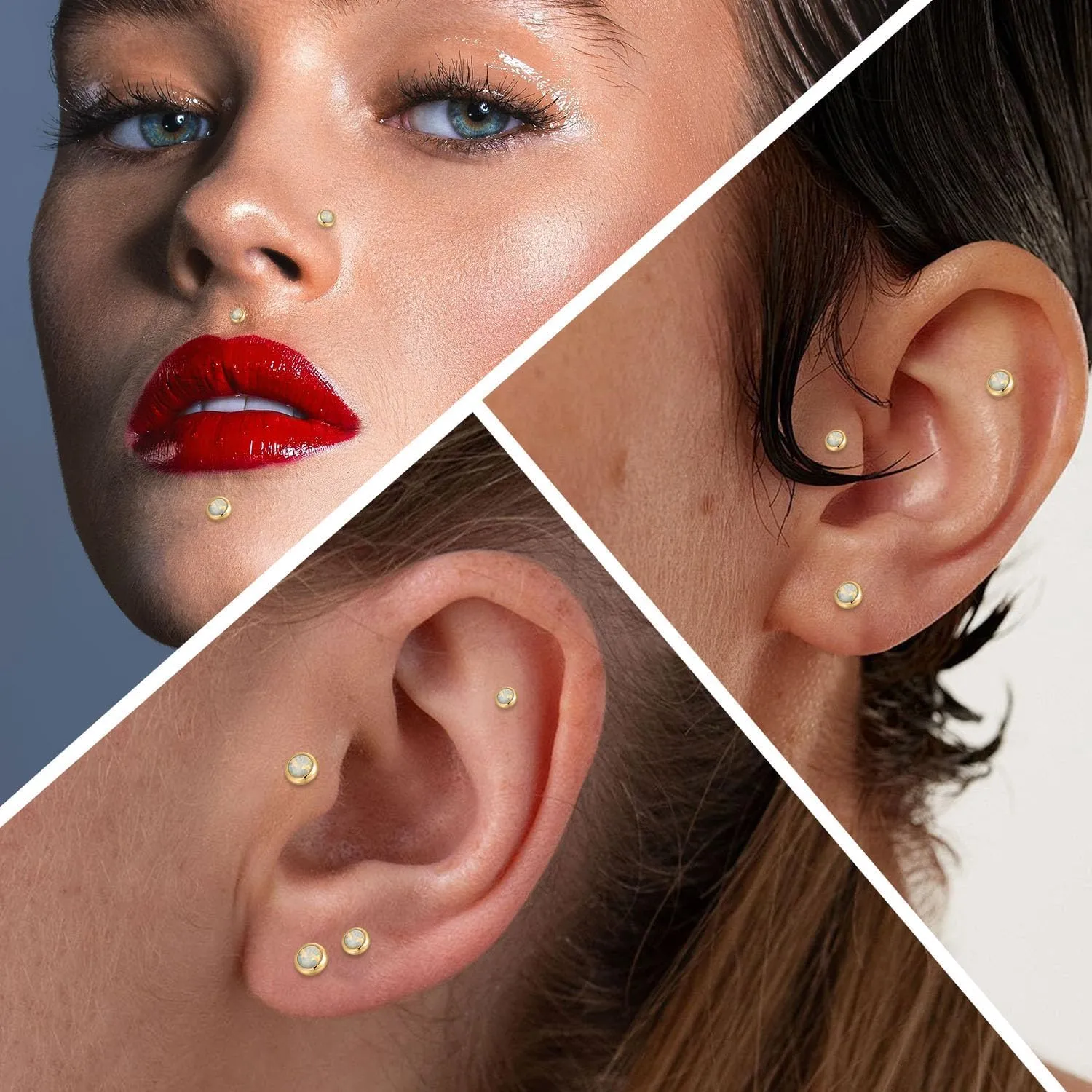 GAGABODY G23 Titanium Labret Studs 16g Lip Rings 6/8/10mm Tragus Earring Labret Jewelry Opal Top Helix Piercing Jewelry Cartilage Piercing Medusa Piercing